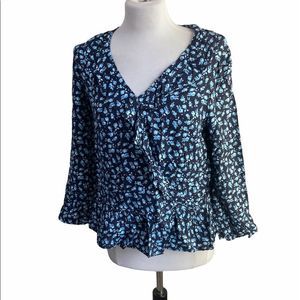 NWT Alison Andrews V Neck Floral‎ Ruffle Faux Wrap Top M/L